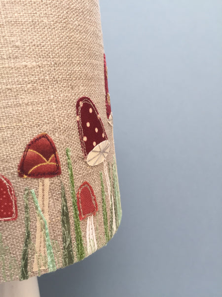 Lampshade - Toadstools on natural linen.