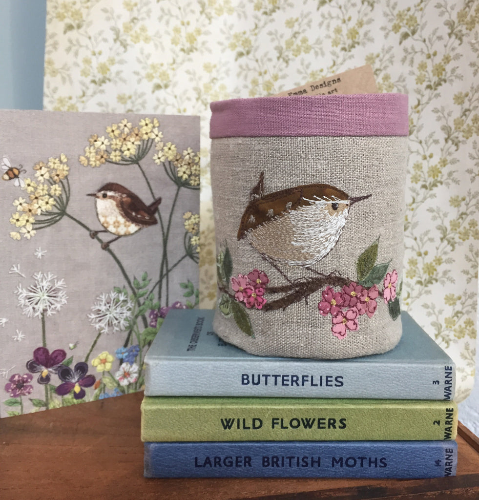 Fabric Pot - Wren bird design