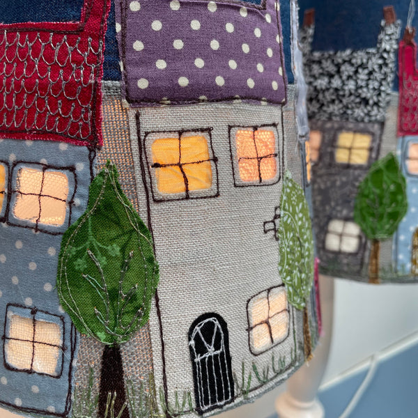 Lampshade - Embroidered Street Scene With Window Cut-Outs
