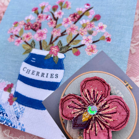 Brooch - Pink pansy with greeting card.