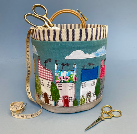 Street Scene Fabric Bowl -  Freehand Embroidery Project