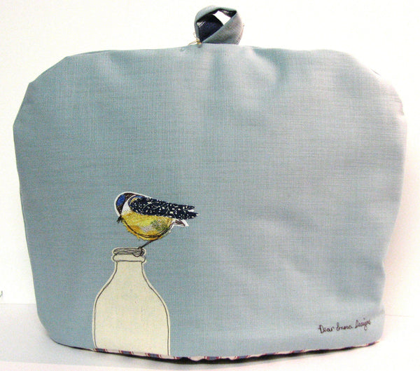 Tea Cosy - "Breakfast" Blue tits on milk bottles