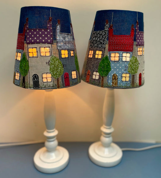 Lampshade - Embroidered Street Scene With Window Cut-Outs