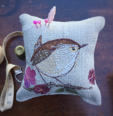 Pin Cushion - Wren on blossom