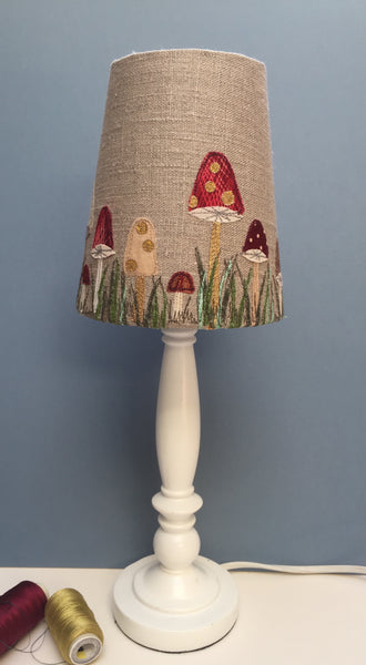 Lampshade - Toadstools on natural linen.